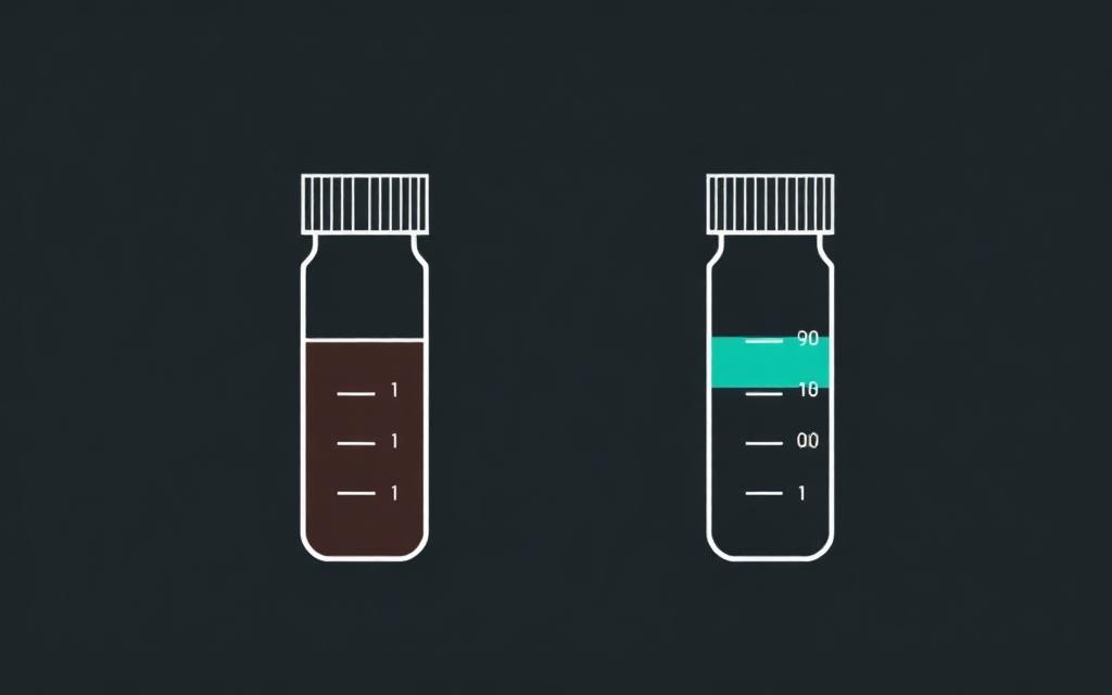Diagrama de dois frascos de hemocultura, um com volume correto e outro com volume insuficiente